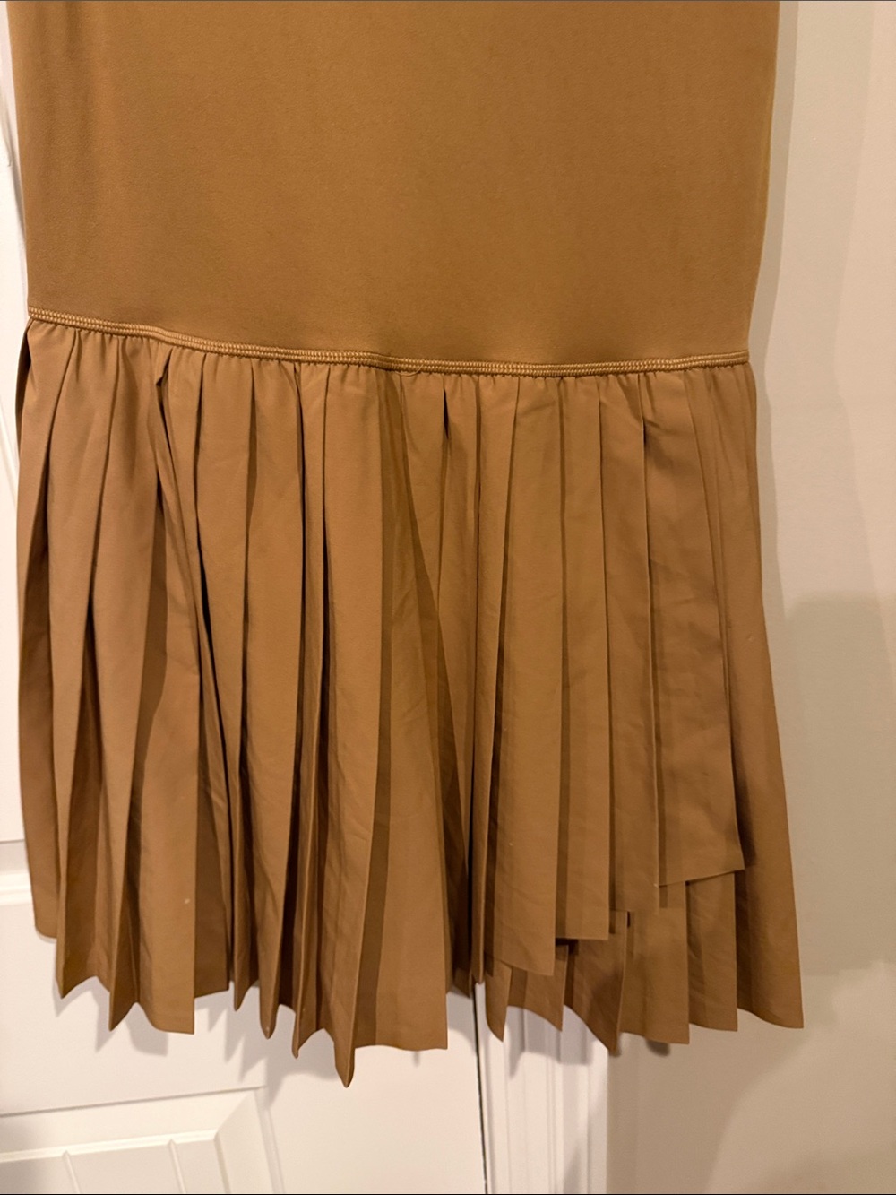 Pleated Tank Dress  Skort in Camel Brown with built in shorts - Picture 3 of 8